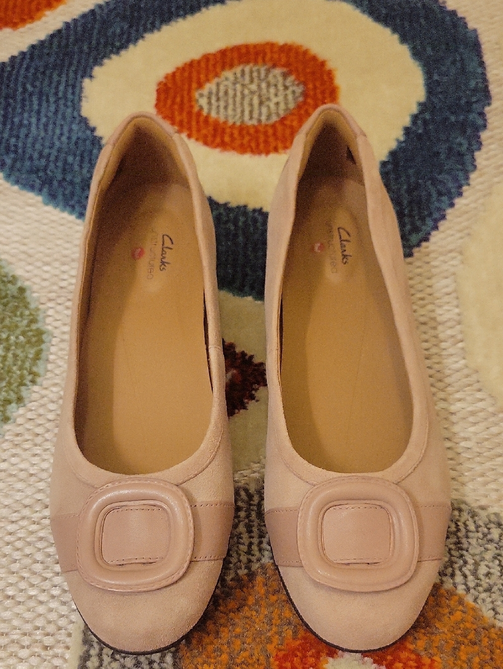 Clarks Women's Blush Pink Suede Buckle Flats